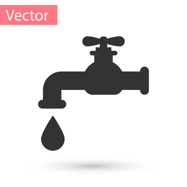 Grey Water tap with a falling water drop icon isolated on white background. Vector Illustration — Stock Vector