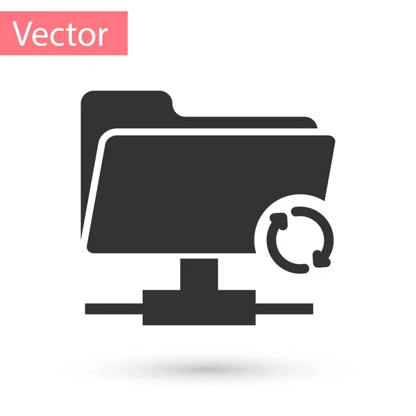 Graues FTP-Sync-Aktualisierungssymbol auf weißem Hintergrund. Konzept der Softwareupdate, Übertragungsprotokoll, Router, Teamwork-Tool-Management, Kopierprozess. Vektorillustration — Stockvektor