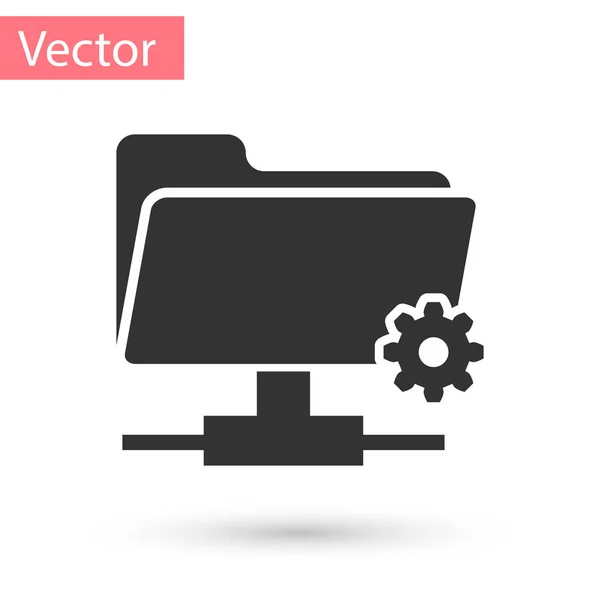 Icône de dossier de paramètres FTP gris sur fond blanc. Concept de mise à jour logicielle, protocole de transfert, routeur, gestion des outils de travail d'équipe, processus de copie. Illustration vectorielle — Image vectorielle