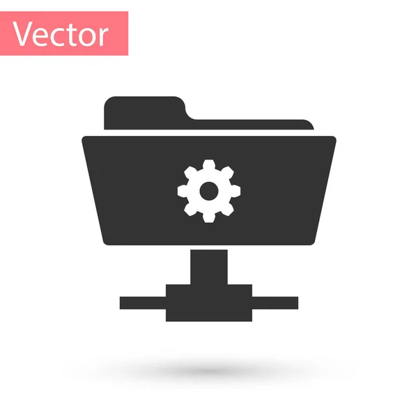 Icono de carpeta de configuración FTP gris sobre fondo blanco. Concepto de actualización de software, protocolo de transferencia, enrutador, gestión de herramientas de trabajo en equipo, proceso de copia. Ilustración vectorial — Vector de stock