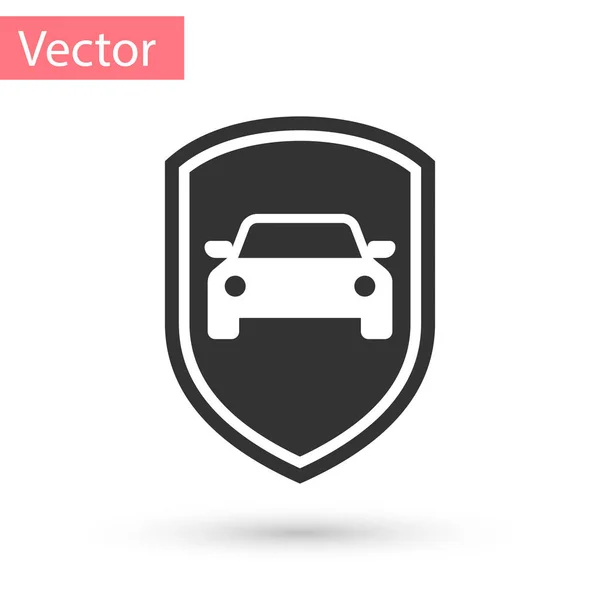 Gris Icono de protección o seguro de coche aislado sobre fondo blanco. Protege el escudo del coche. Icono del vehículo insignia de seguridad. Etiqueta de seguridad automática. Ilustración vectorial — Vector de stock