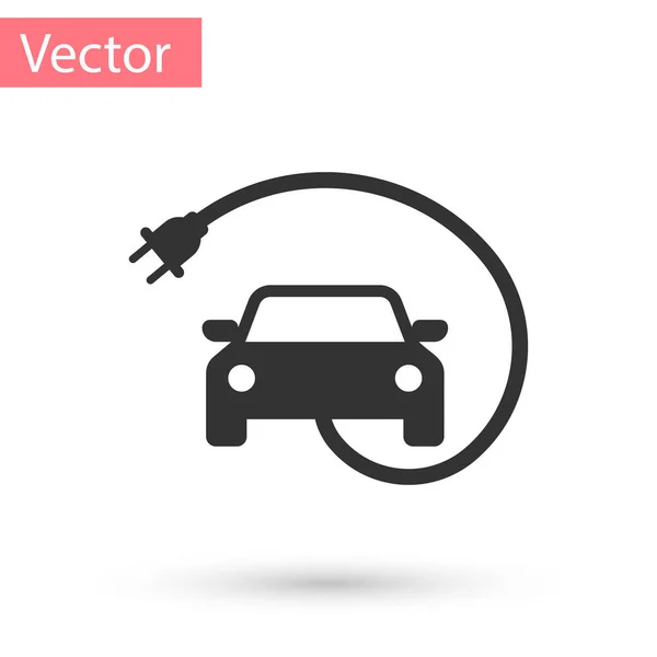 ग्रे इलेक्ट्रिक कार और इलेक्ट्रिकल केबल प्लग चार्जिंग आइकन सफेद पृष्ठभूमि पर अलग है। नवीकरणीय पर्यावरण प्रौद्योगिकी। वेक्टर इलस्ट्रेशन — स्टॉक वेक्टर