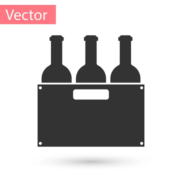 Bouteilles grises de vin dans une boîte en bois icône isolée sur fond blanc. Bouteilles de vin dans une icône de caisse en bois. Illustration vectorielle — Image vectorielle