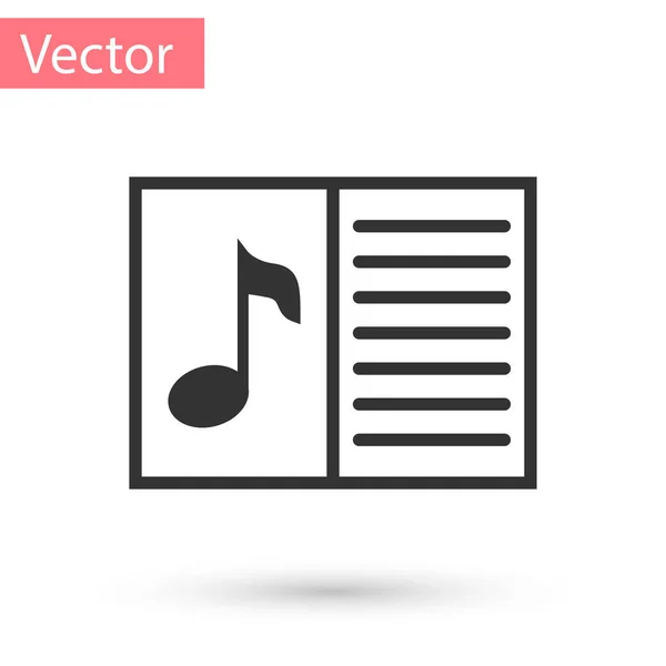 Graues Notenbuch mit Notensymbol auf weißem Hintergrund. Notenblatt mit Notensystem. Notizbuch für Noten. Vektorillustration — Stockvektor