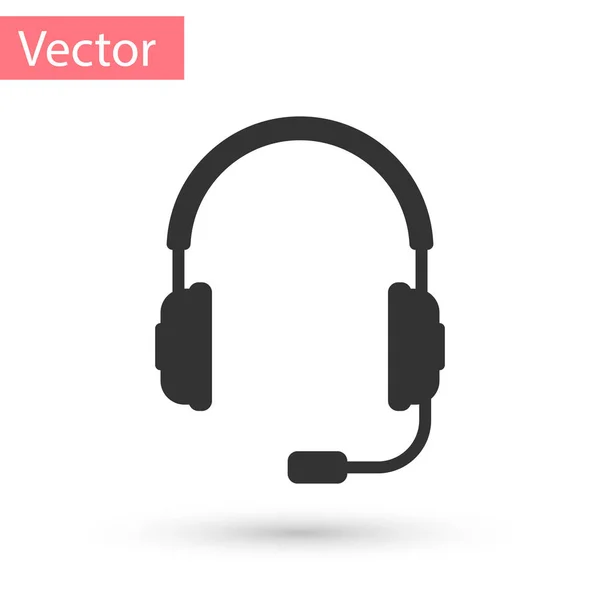 Grey Headphone dengan ikon mikrofon pada latar belakang putih. Tanda earphone. Konsep objek untuk mendengarkan musik, layanan, komunikasi dan operator. Ilustrasi Vektor - Stok Vektor