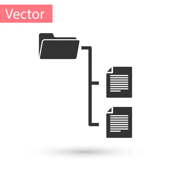 Icono de árbol de carpetas grises aislado sobre fondo blanco. Organigrama de la estructura de la carpeta de archivos de red informática. Ilustración vectorial — Vector de stock