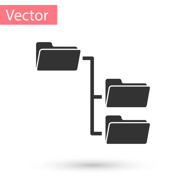 Icono de árbol de carpetas grises aislado sobre fondo blanco. Organigrama de la estructura de la carpeta de archivos de red informática. Ilustración vectorial — Vector de stock