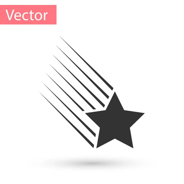 Graues Sternschnuppen-Symbol auf weißem Hintergrund. Sternschnuppe mit Sternschnuppe. Meteoroid, Meteorit, Komet, Asteroid, Sternsymbol. Vektorillustration — Stockvektor