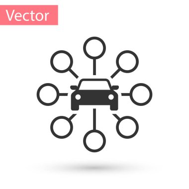 Gri araba beyaz arka plan üzerinde izole simgesi paylaşımı. Carsharing işareti. Taşıma kiralama hizmet anlayışı. Vektör çizim