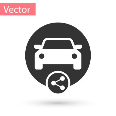 Gri araba beyaz arka plan üzerinde izole simgesi paylaşımı. Carsharing işareti. Taşıma kiralama hizmet anlayışı. Vektör çizim