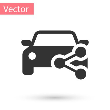 Gri araba beyaz arka plan üzerinde izole simgesi paylaşımı. Carsharing işareti. Taşıma kiralama hizmet anlayışı. Vektör çizim