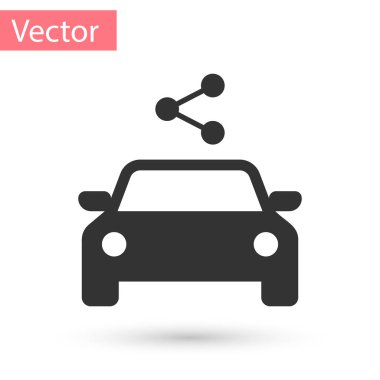 Gri araba beyaz arka plan üzerinde izole simgesi paylaşımı. Carsharing işareti. Taşıma kiralama hizmet anlayışı. Vektör çizim
