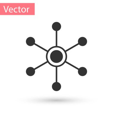 Beyaz arka plan üzerinde izole gri ağ simgesi. Genel ağ bağlantısı. Küresel teknoloji veya sosyal ağ. Bağlantılı noktalar ve çizgiler. Vektör çizim
