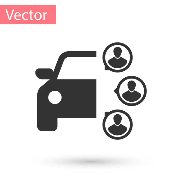 Coche gris compartiendo con el grupo de personas icono aislado sobre fondo blanco. Carsharing signo. Transporte alquiler concepto de servicio. Ilustración vectorial — Vector de stock