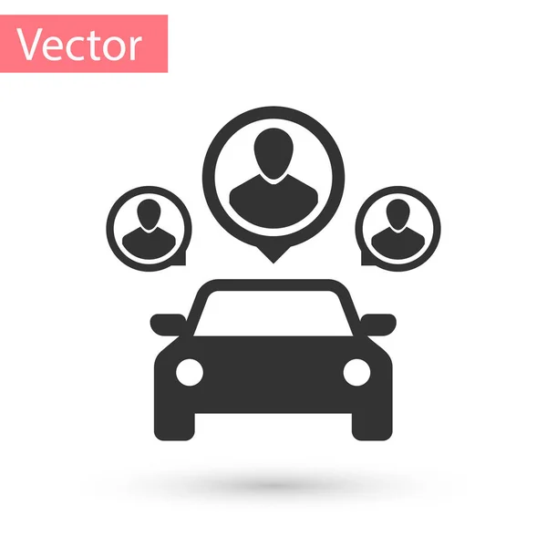 Grey Car partilha com o grupo de pessoas ícone isolado no fundo branco. Sinal de partilha de carros. Conceito de serviço de aluguer de transporte. Ilustração vetorial — Vetor de Stock