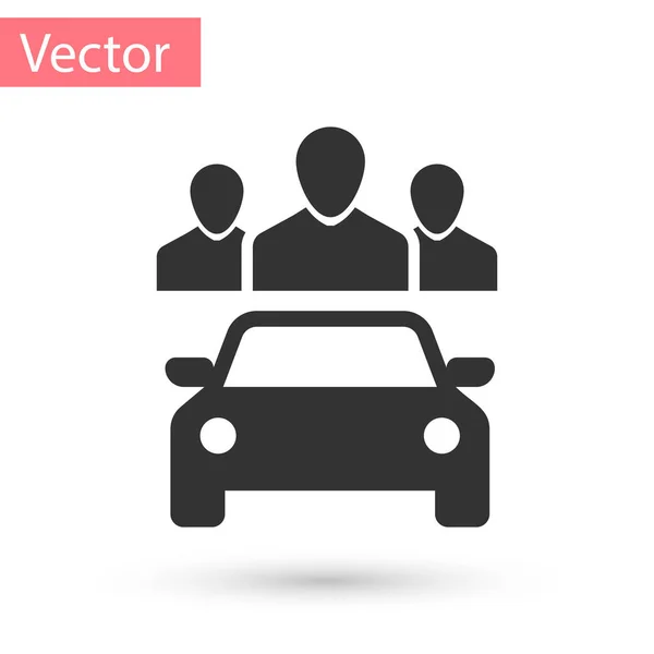 Grey Car partilha com o grupo de pessoas ícone isolado no fundo branco. Sinal de partilha de carros. Conceito de serviço de aluguer de transporte. Ilustração vetorial — Vetor de Stock