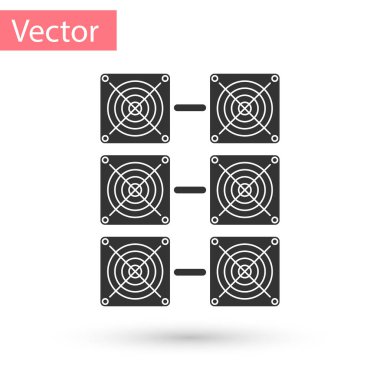Gri madenciliği çiftlik simgesi beyaz arka plan üzerinde izole. Madencilik, blockchain teknoloji, bitcoin, dijital para piyasası, cryptocoin cüzdan Cryptocurrency. Vektör çizim