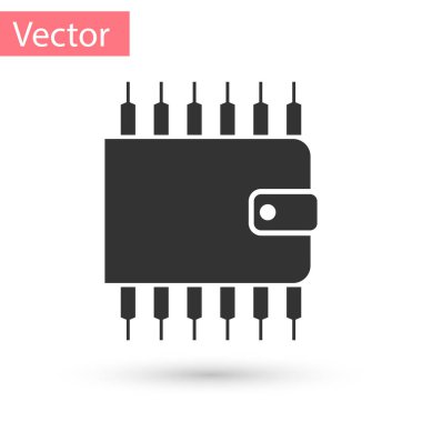 Gri Cryptocurrency cüzdan simgesi beyaz arka plan üzerinde izole. M-cüzdan ve bitcoin oturum açın. Araştırma kavramı. Ödeme, para, para simgesi. Vektör çizim