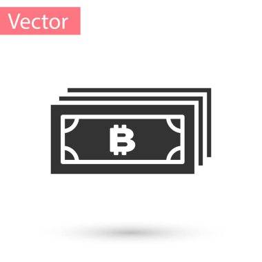 Cryptocurrency kavramı bitcoin daire içinde beyaz arka plan üzerinde izole mikroçip devre simgesi olan gri. Blockchain teknoloji, dijital para piyasası. Vektör çizim