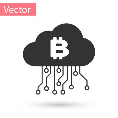 Beyaz arka plan üzerinde izole gri Cryptocurrency bulut incelemesi kutsal kişilerin resmi. Blockchain teknoloji, bitcoin, dijital para piyasası, cryptocoin m-cüzdan. Vektör çizim