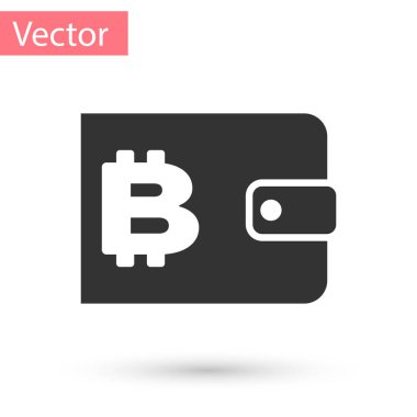 Gri Cryptocurrency cüzdan simgesi beyaz arka plan üzerinde izole. M-cüzdan ve bitcoin oturum açın. Araştırma kavramı. Ödeme, para, para simgesi. Vektör çizim
