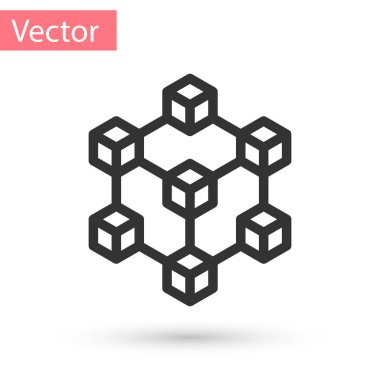 Gri Blockchain teknoloji simgesi beyaz arka plan üzerinde izole. Cryptocurrency veri işareti. Soyut geometrik bloğu zinciri ağ teknolojisi iş. Vektör çizim