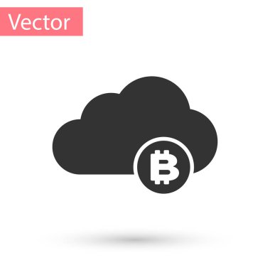 Beyaz arka plan üzerinde izole gri Cryptocurrency bulut incelemesi kutsal kişilerin resmi. Blockchain teknoloji, bitcoin, dijital para piyasası, cryptocoin m-cüzdan. Vektör çizim