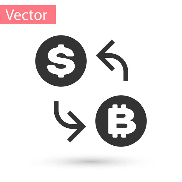 Icône de change gris crypto-monnaie isolé sur fond blanc. Bitcoin en icône de change de dollar. Technologie crypto-monnaie, banque mobile. Illustration vectorielle — Image vectorielle
