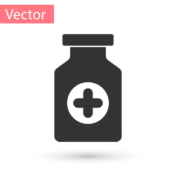 Icono de frasco de medicina gris aislado sobre fondo blanco. Signo de la píldora. Diseño de farmacia. Ilustración vectorial — Vector de stock