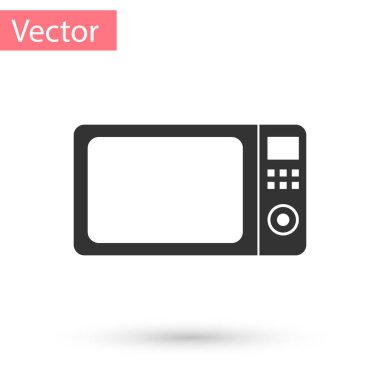 Beyaz arka planda gri mikrodalga fırın ikonu izole edildi. Ev aletleri simgesi. Vektör İllüstrasyonu