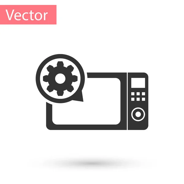Graue Mikrowelle und Schaltuhr isoliert auf weißem Hintergrund. Anpassung App, Servicekonzept, Einstellungsmöglichkeiten, Wartung, Reparatur, Reparatur. Vektorillustration — Stockvektor