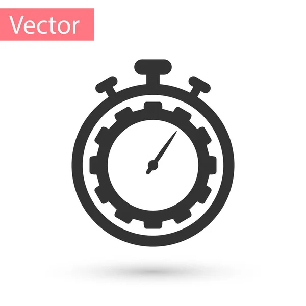 Icono de gestión del tiempo gris aislado sobre fondo blanco. Señal de reloj y engranaje. Símbolo de productividad. Ilustración vectorial — Vector de stock