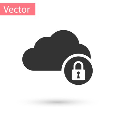 Gri beyaz arka plan üzerinde izole kilit simgesi bulut. Güvenlik, güvenlik ve koruma kavramı. Vektör çizim