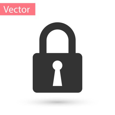 Beyaz arka plan üzerinde izole gri kilit simgesi. Asma kilit işareti kapalı. Siber güvenlik kavramı. Dijital veri koruma. Emanet Emanet. Vektör çizim