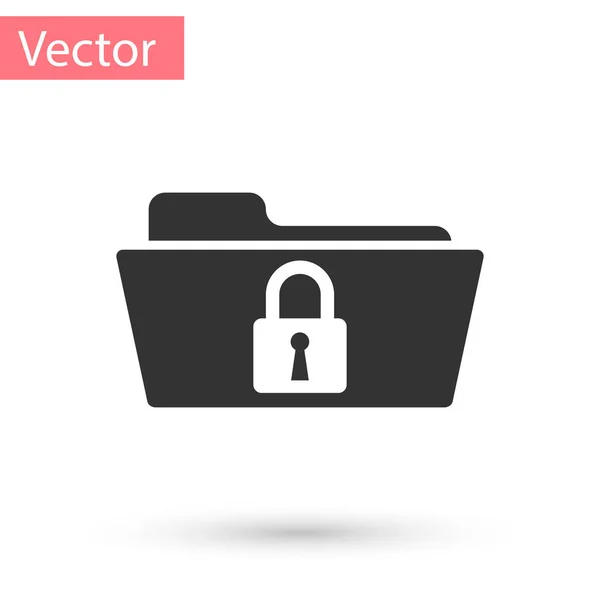 Grey Folder and lock icon isolated on white background. Closed folder and padlock. Security, safety, protection concept. Vector Illustration — Stock Vector