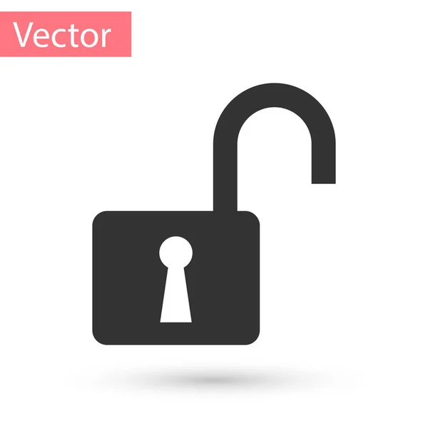 Gris Icono de candado abierto aislado sobre fondo blanco. Señal de bloqueo abierta. Concepto de seguridad cibernética. Protección de datos digital. Seguridad. Ilustración vectorial — Vector de stock