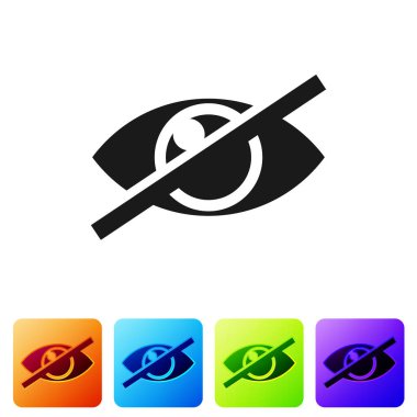 Siyah görünmez veya gizle simgesi beyaz arka planda yalıtılmış. Renk kare düğmelerinde simgeyi ayarlayın. Vektör Illustration