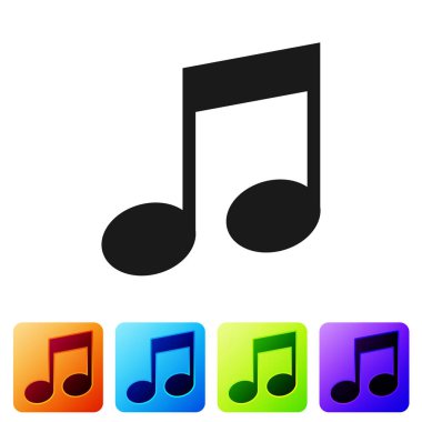 Siyah müzik notu, beyaz arka planda izole ton simgesi. Renk kare düğmelerinde simgeyi ayarlayın. Vektör Illustration