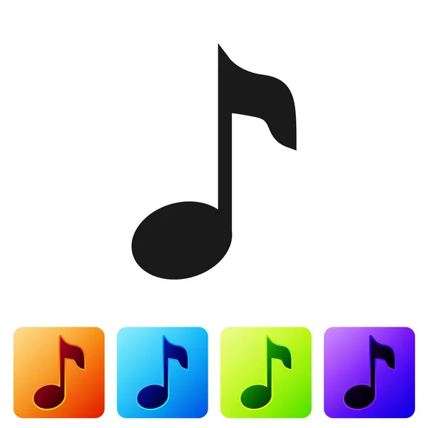 Nota de música preta, ícone de tom isolado no fundo branco. Definir ícone em botões quadrados de cor. Ilustração vetorial — Vetor de Stock