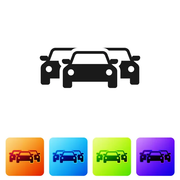 Icono de Black Cars aislado sobre fondo blanco. Establecer icono en los botones cuadrados de color. Ilustración vectorial — Vector de stock