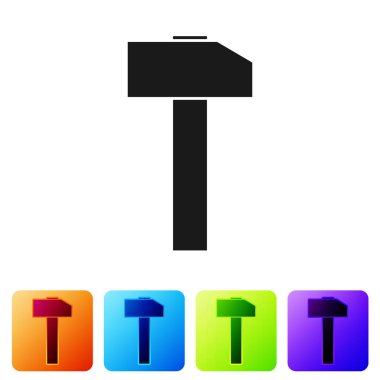 Siyah Hammer simgesi beyaz arka planda izole. Tamir aracı. Renk kare düğmelerinde simgeyi ayarlayın. Vektör Illustration