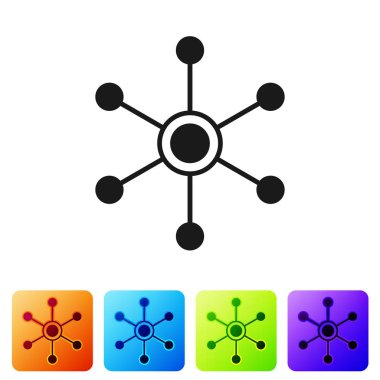 Black Network icon isolated on white background. Global network connection. Global technology or social network. Connecting dots and lines. Set icon in color square buttons. Vector Illustration