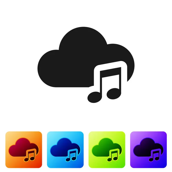 Icône de service de streaming Black Music isolée sur fond blanc. Cloud Computing sonore, streaming multimédia en ligne, chanson en ligne, onde audio. Définir l'icône dans les boutons carrés de couleur. Illustration vectorielle — Image vectorielle