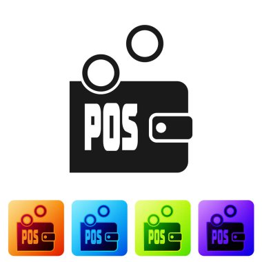 Siyah Proof işareti simgesi beyaz arka planda izole. Cryptocurrency ekonomisi ve finans koleksiyonu. Renk kare düğmelerinde simgeyi ayarlayın. Vektör Illustration