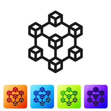 Beyaz arka planda siyah Blockchain teknolojisi simgesi. Cryptocurrency veri işareti. Soyut geometrik blok zincir ağ teknolojisi iş. Renk kare düğmelerinde simgeyi ayarlayın. Vektör Illustration