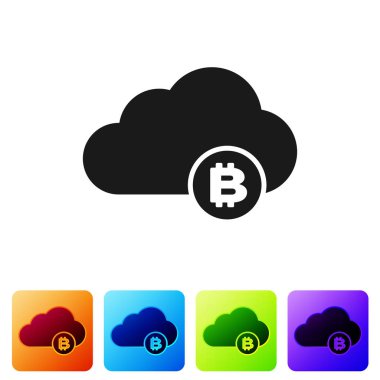 Siyah cryptocurrency bulut madenciliği simgesi beyaz arka planda izole. Blockchain teknolojisi, Bitcoin, dijital para piyasası, kripoin cüzdanı. Renk kare düğmelerinde simgeyi ayarlayın. Vektör Illustration