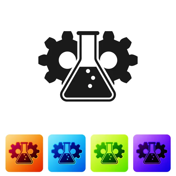 Black Bioengineering icon isolated on white background. Element of genetics and bioengineering icon. Biology, molecule, chemical icon. Set icon in color square buttons. Vector Illustration — Stock Vector