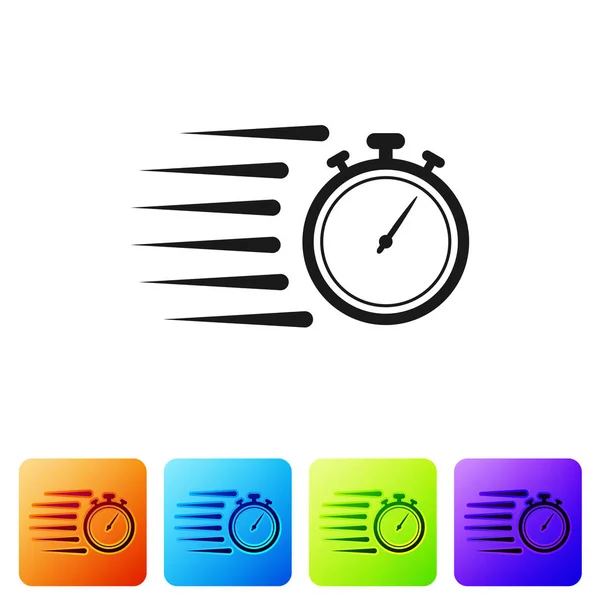 Μαύρο χρονόμετρο εικονίδιο απομονώνεται σε λευκό φόντο. Πινακίδα χρονομέτρησης. Πινακίδα χρονομέτρου. Ορίστε το εικονίδιο σε Τετραγωνικές αποχρώσεις. Απεικόνιση διανυσματικών φορέων — Διανυσματικό Αρχείο