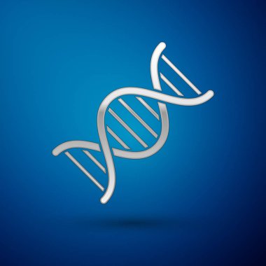 Mavi arka planda izole gümüş DNA sembolü simgesi. Vektör Illustration