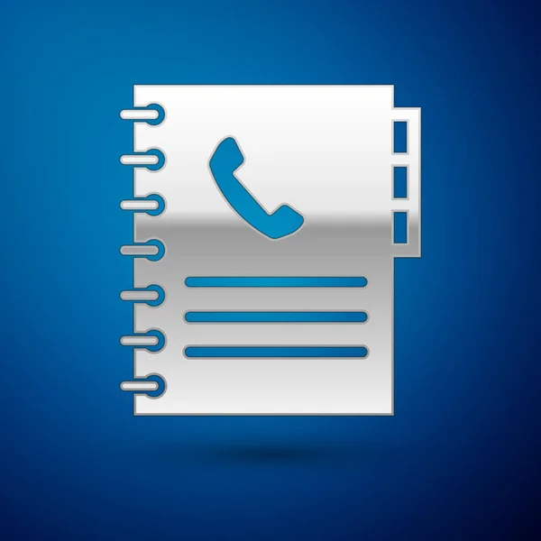 Silver Phone book icon isolated on blue background. Address book. Telephone directory. Vector Illustration — Stock Vector